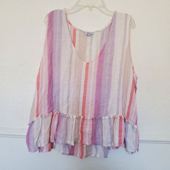 Rails Tops - Rails Mira Juliette Striped Peplum Tank Top Size XL Sleeveless V Neck Multicolor